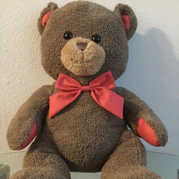 Hugfun Big Teddy Bear Plush Brown Red 22” With Plaid Bow Stuffed Animal lovey - Picture 7 of 7